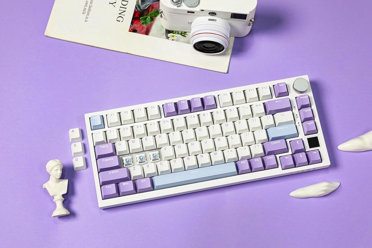 Alt view image 2 of 7 - Ajazz AK820 Pro 75% Mechanical Keyboard, Gasket-Mounted Gaming Keyboard with TFT Smart Display&Knob, Bluetooth 5.1/2.4G Wireless/Type-C Wired Custom Keyboard (Purple, Gift Switch)