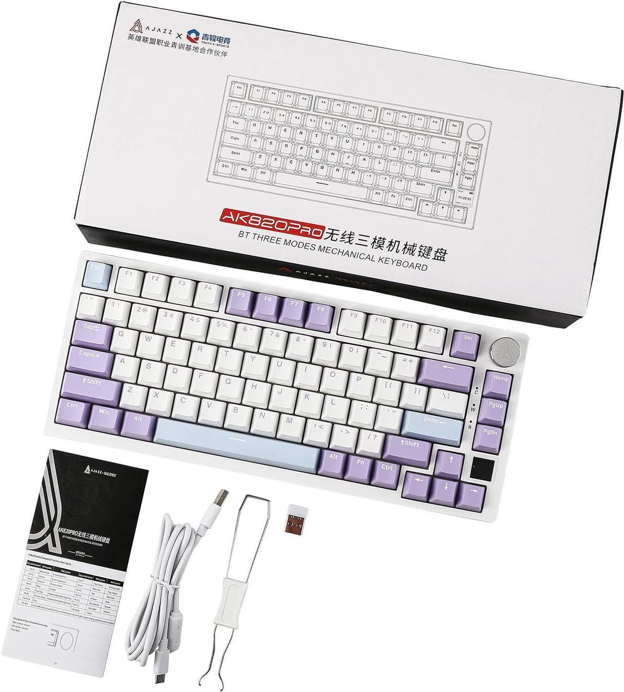 Alt view image 7 of 7 - Ajazz AK820 Pro 75% Mechanical Keyboard, Gasket-Mounted Gaming Keyboard with TFT Smart Display&Knob, Bluetooth 5.1/2.4G Wireless/Type-C Wired Custom Keyboard (Purple, Gift Switch)