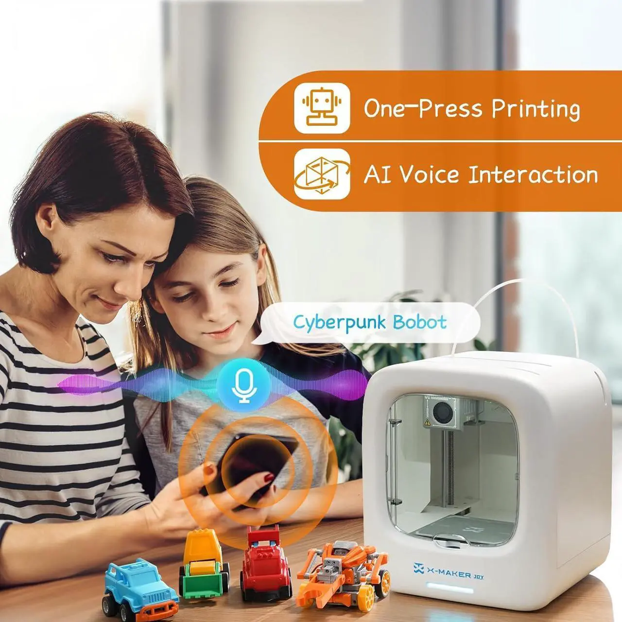 Alt view image 2 of 7 - 3D Printer for Kids, Beginner 3D Printer with 8 PLA Filament Set, Huge Toy Library & Modify, Wi-Fi & App Control, Create STEM Toys, High Precision, W/ 15+ Mini 3D Design Module,  Joy