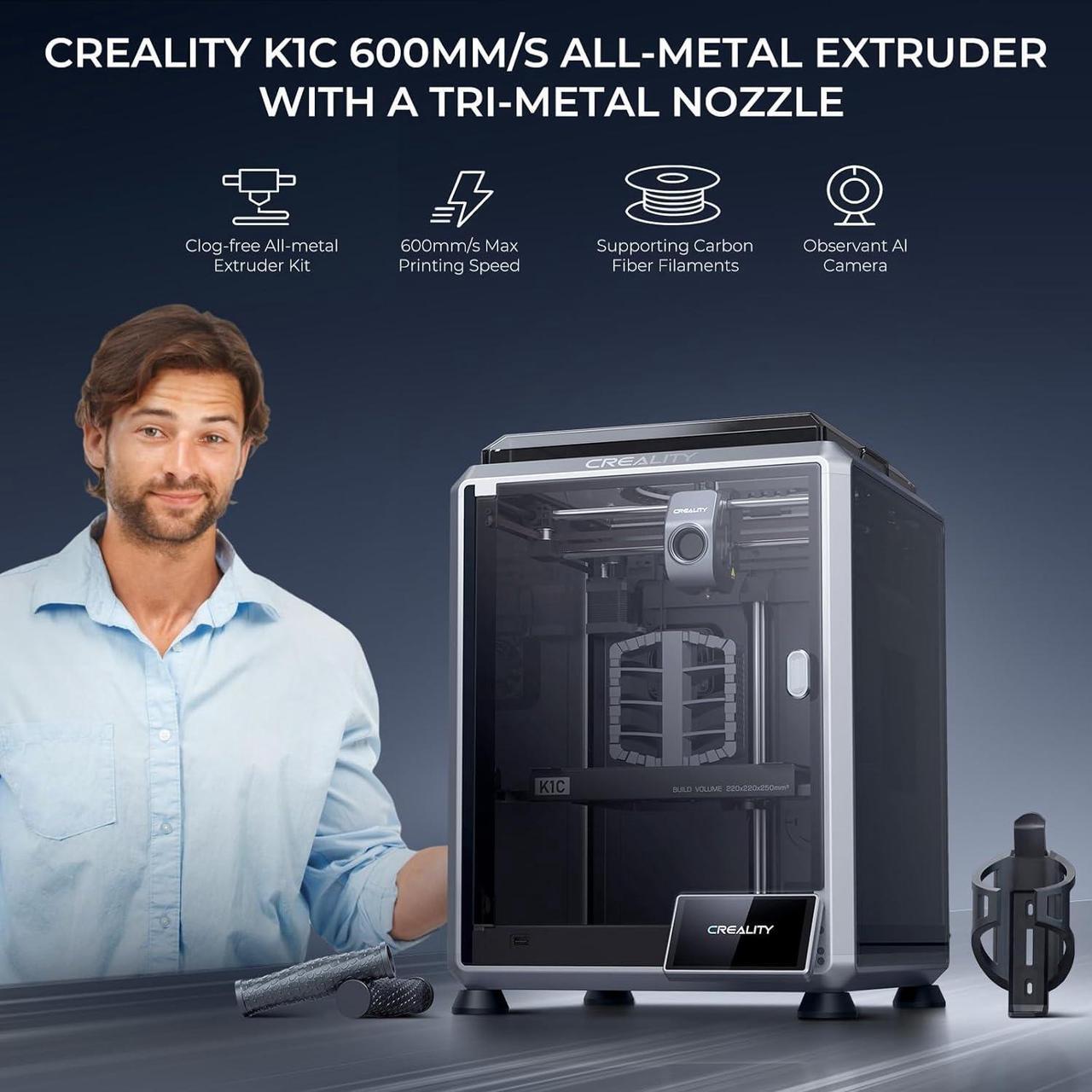 Alt view image 3 of 7 - Creality K1C 3D Printer, 2024 New Version 3D Printers with 600mm/s Fast Printing Speed and Clog-Free Direct Extruder, Support 300 Printing and Carbon Fiber Filaments, Auto Leveling and AI Camera