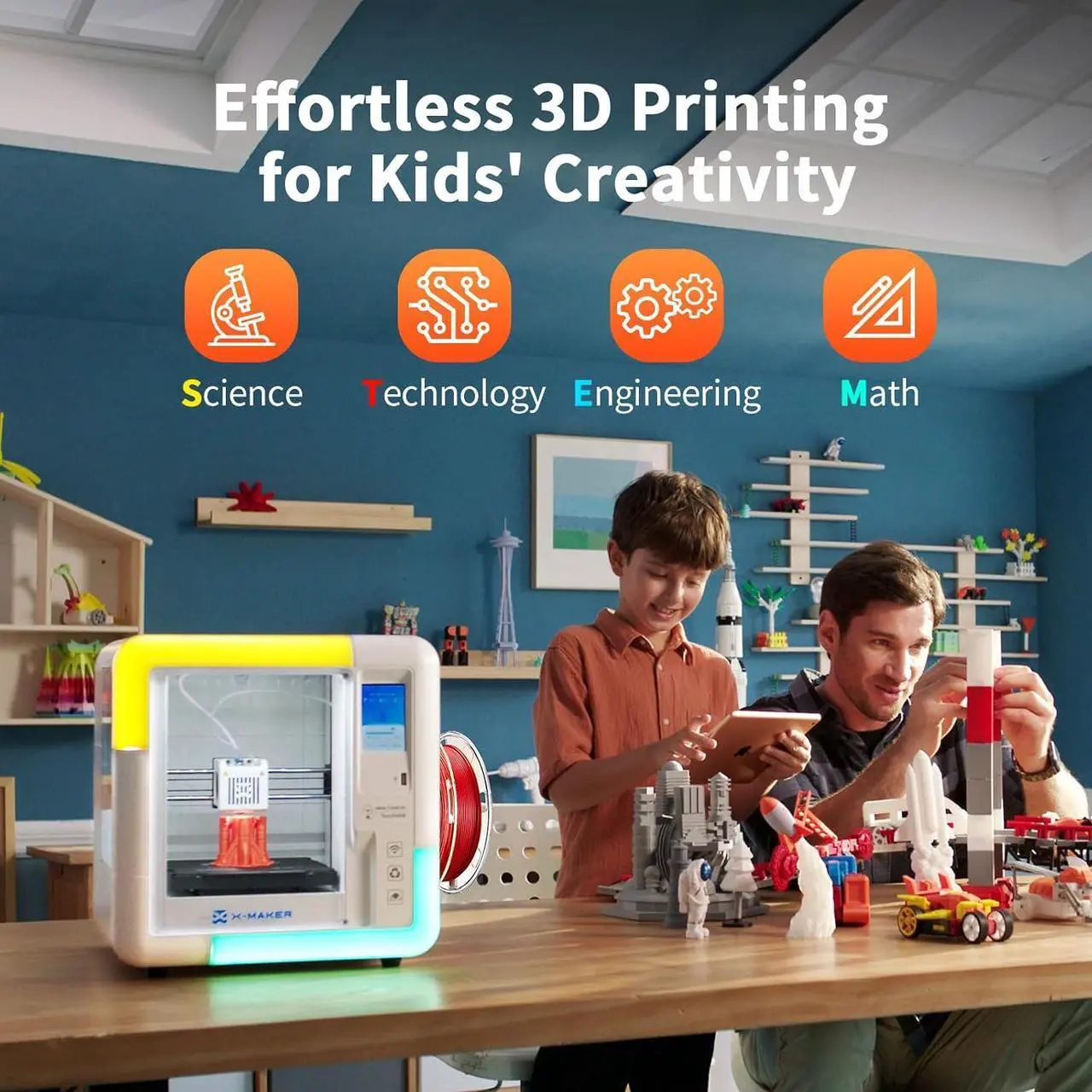 Alt view image 2 of 7 - 3D Printer for Kids and Beginners, Fully Assembled High-Speed 3D Printer with 8 PLA Filament Set, Leveling-Free Bed, Wi-Fi Printing, Resume Printing, Silent, High Precision, with App
