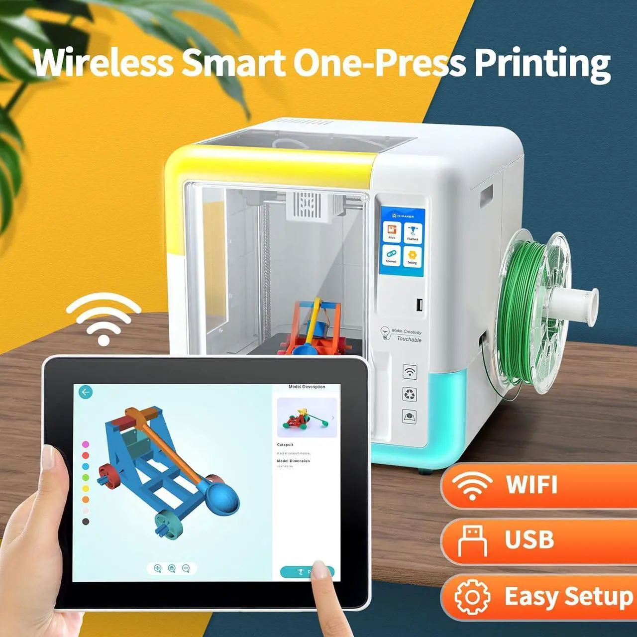 Alt view image 3 of 7 - 3D Printer for Kids and Beginners, Fully Assembled High-Speed 3D Printer with 8 PLA Filament Set, Leveling-Free Bed, Wi-Fi Printing, Resume Printing, Silent, High Precision, with App