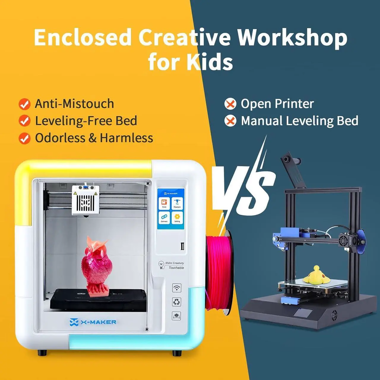 Alt view image 4 of 7 - 3D Printer for Kids and Beginners, Fully Assembled High-Speed 3D Printer with 8 PLA Filament Set, Leveling-Free Bed, Wi-Fi Printing, Resume Printing, Silent, High Precision, with App