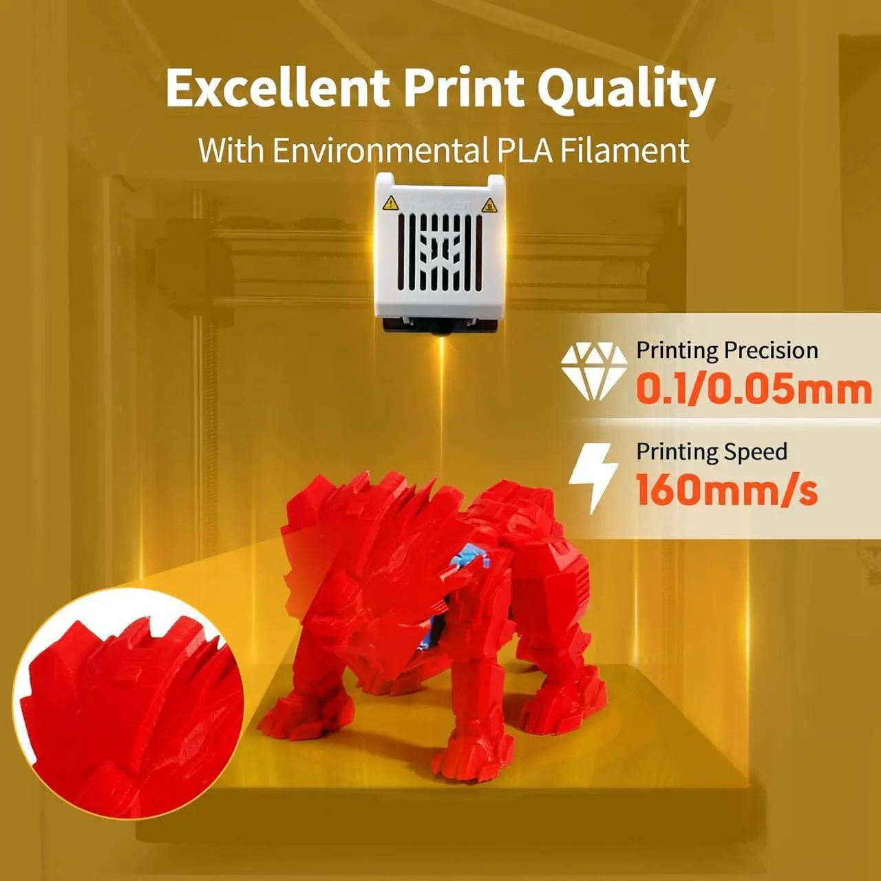 Alt view image 6 of 7 - 3D Printer for Kids and Beginners, Fully Assembled High-Speed 3D Printer with 8 PLA Filament Set, Leveling-Free Bed, Wi-Fi Printing, Resume Printing, Silent, High Precision, with App