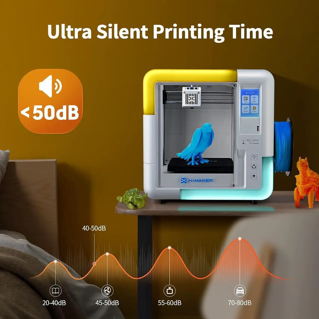 Alt view image 7 of 7 - 3D Printer for Kids and Beginners, Fully Assembled High-Speed 3D Printer with 8 PLA Filament Set, Leveling-Free Bed, Wi-Fi Printing, Resume Printing, Silent, High Precision, with App