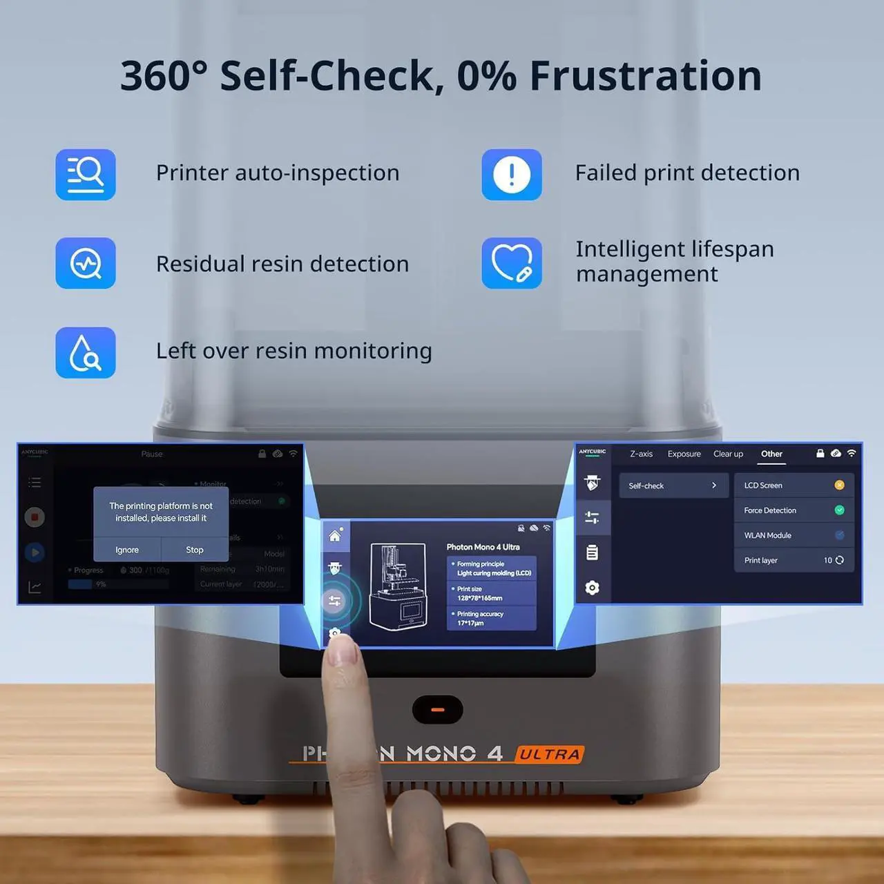 Alt view image 5 of 7 - ANYCUBIC Photon Mono 4 Ultra 10K Resin 3D Printer, 7' HD Mono Screen and COB Light Source, 120mm/h Fast Printing, Intelligent Detection, 6.04'x3.42'x 6.49' Printing Size
