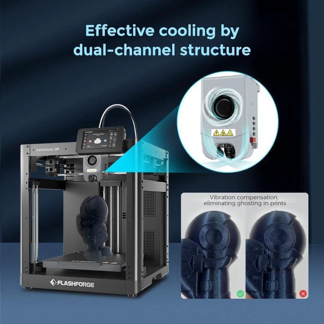 Alt view image 6 of 7 - Adventurer 5M 3D Printer, Fully Auto Leveling FDM 3D Printer with Max 600mm/s High Speed Printing, Quick Detachable 280°C Nozzle, Vibration Compensation, Printing Size 220 * 220 * 220mm