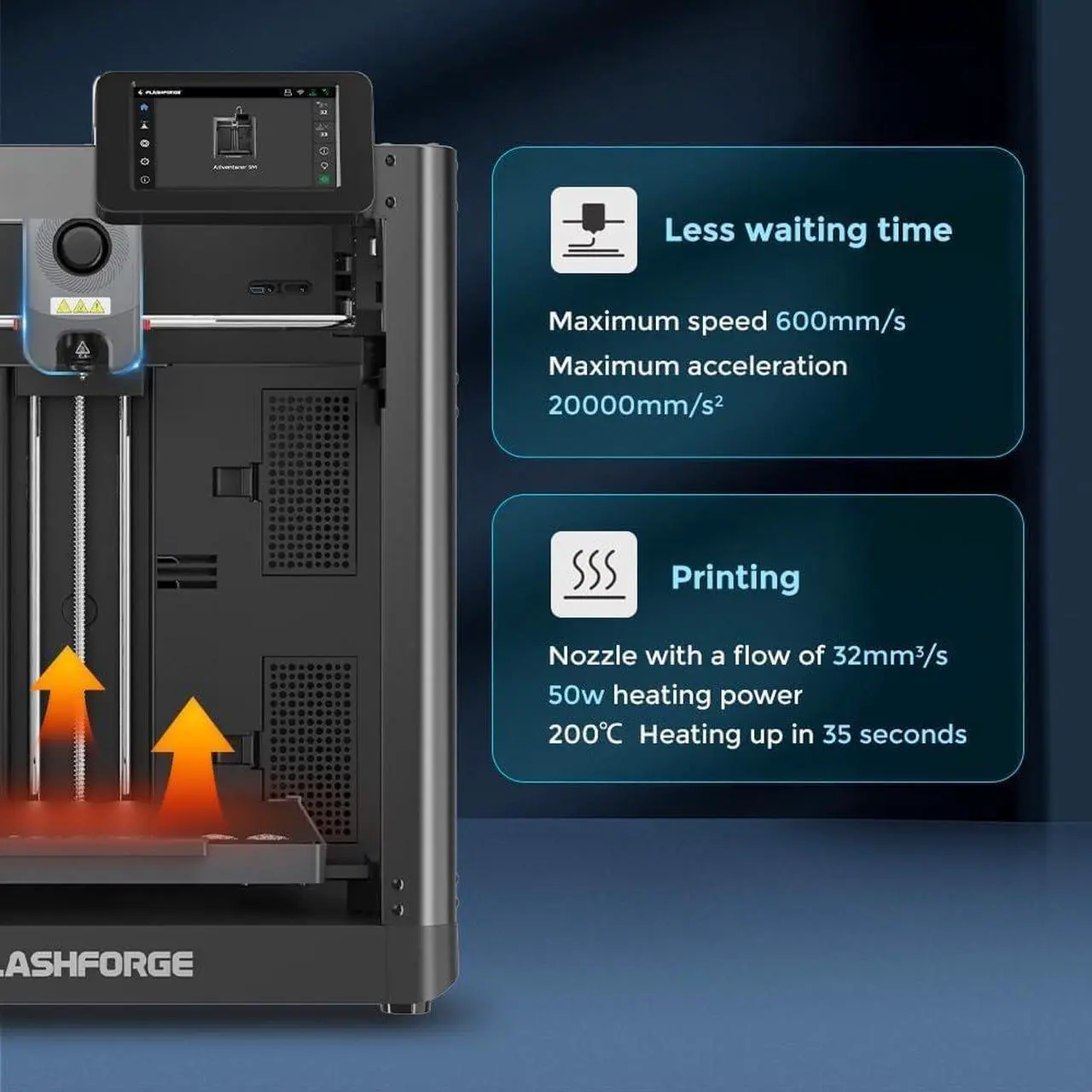 Alt view image 7 of 7 - Adventurer 5M 3D Printer, Fully Auto Leveling FDM 3D Printer with Max 600mm/s High Speed Printing, Quick Detachable 280°C Nozzle, Vibration Compensation, Printing Size 220 * 220 * 220mm