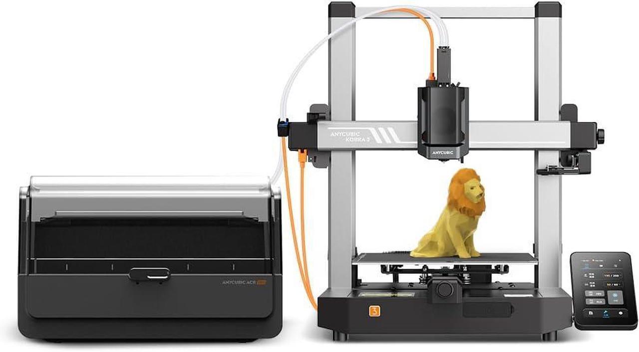 Main image of Anycubic 3D Printer Kobra 3 Combo, Multi Color 3D Printer Up to 4 Stunning Rainbow Colors, Nozzle Clog Detection, Dry Printing and Filament Backup, Max High Speed 600mm/s, Size 250x250x260mm