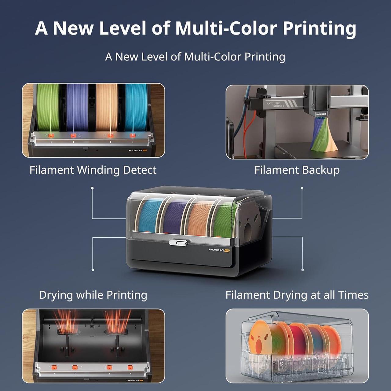 Alt view image 4 of 7 - Anycubic 3D Printer Kobra 3 Combo, Multi Color 3D Printer Up to 4 Stunning Rainbow Colors, Nozzle Clog Detection, Dry Printing and Filament Backup, Max High Speed 600mm/s, Size 250x250x260mm