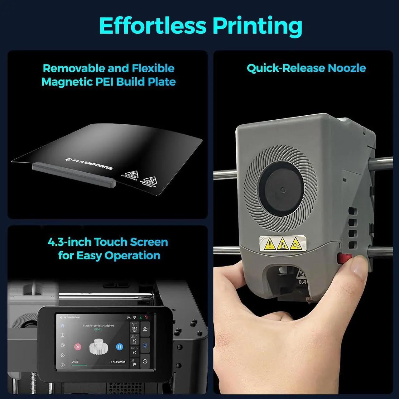 Alt view image 6 of 7 - Adventurer 5M 3D Printer Auto Leveling, Max 600mm/s High Speed FDM 3D Printer with 280°C Direct Extruder, Quick Detachable Nozzle, Core XY Metal 3D Printer,Print Size 220×220×220mm