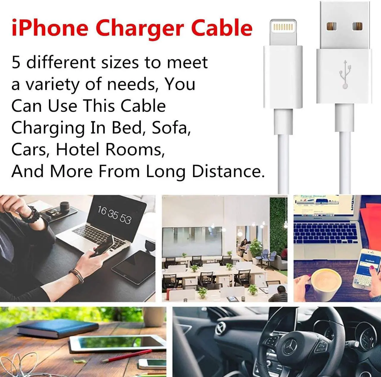 Alt view image 7 of 7 - iPhone Charger Cable Lightning Charger Cable 3 Pack 3FT USB Fast Charging Syncing Cords Cables Compatible iPhone XS/Max/XR/X/8/8Plus/7/7P/6S/iPad/IOS