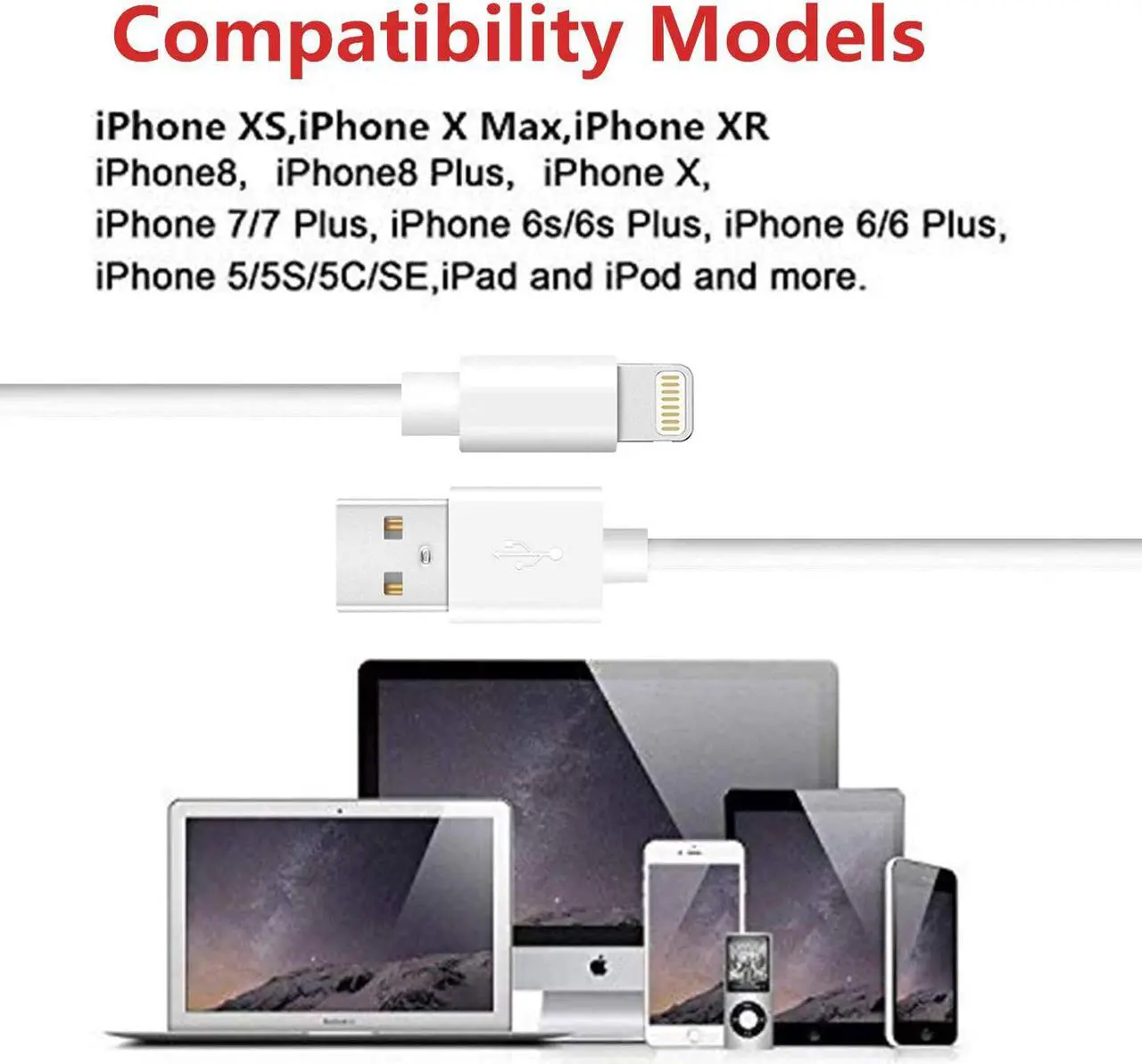 Alt view image 4 of 7 - iPhone Charger Cable Lightning Charger Cable 3 Pack 3FT USB Fast Charging Syncing Cords Cables Compatible iPhone XS/Max/XR/X/8/8Plus/7/7P/6S/iPad/IOS