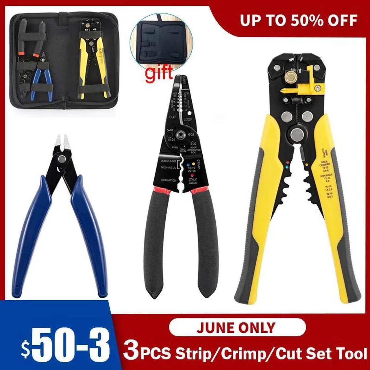 Alt view image 2 of 7 - First picture~Wire Strippers Set Automatic Wire Stripper Tool Electrical Wire Stripper and Crimping Tool With Storage Bag(Red, Silver 3CP S Yellow
)