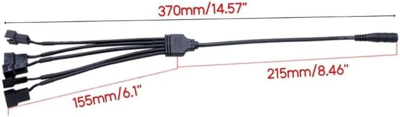 Alt view image 6 of 6 - DC5521 to 5-Port 4Pin Cooler Adapter Cable Cooling Fan Splitter Converter Power Supply Cord Extension Wire for Computer