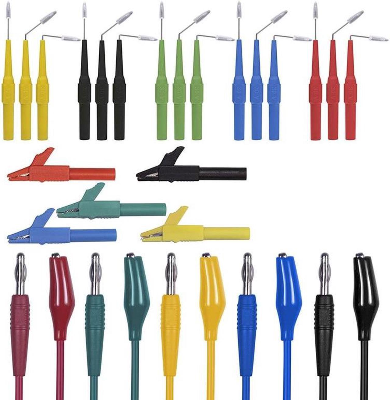 Multimeter Test Leads Alligator Clip to 4mm Banana Plug Probe Back Probes Kit Pins for Automotive Repair Inspection Tools Set