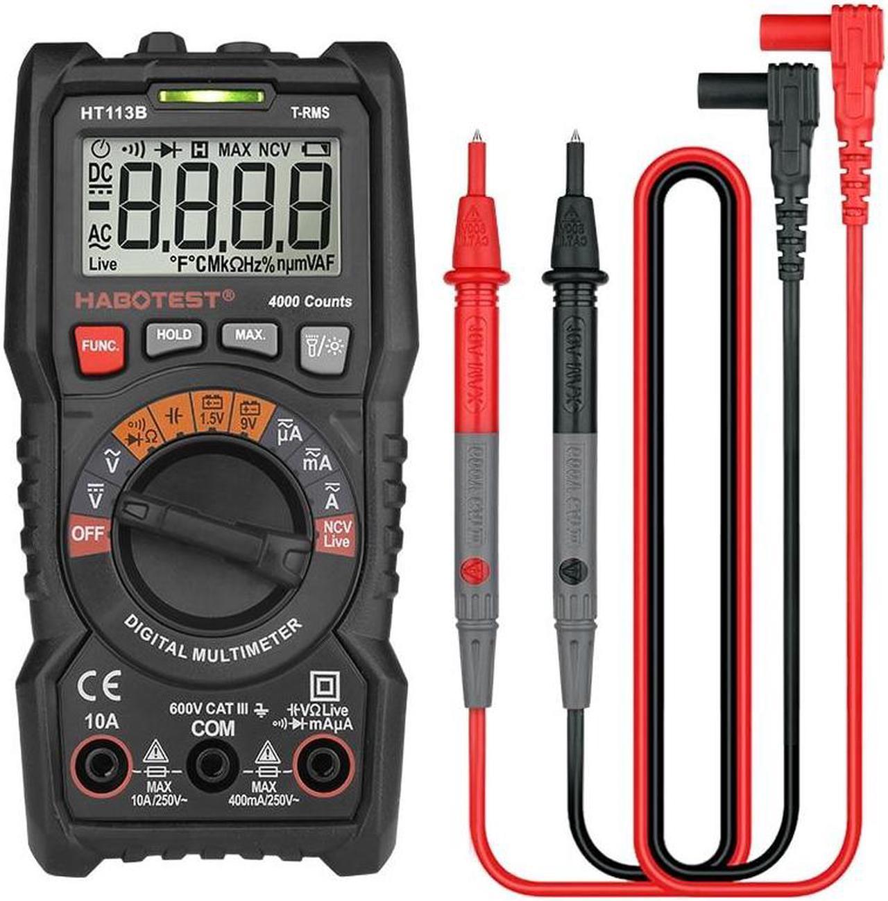 Transistor Tester Multimeter Digital Professional True RMS 600V 10A AC DC Ohm Capacitance Diode Continuity Meter HT113B