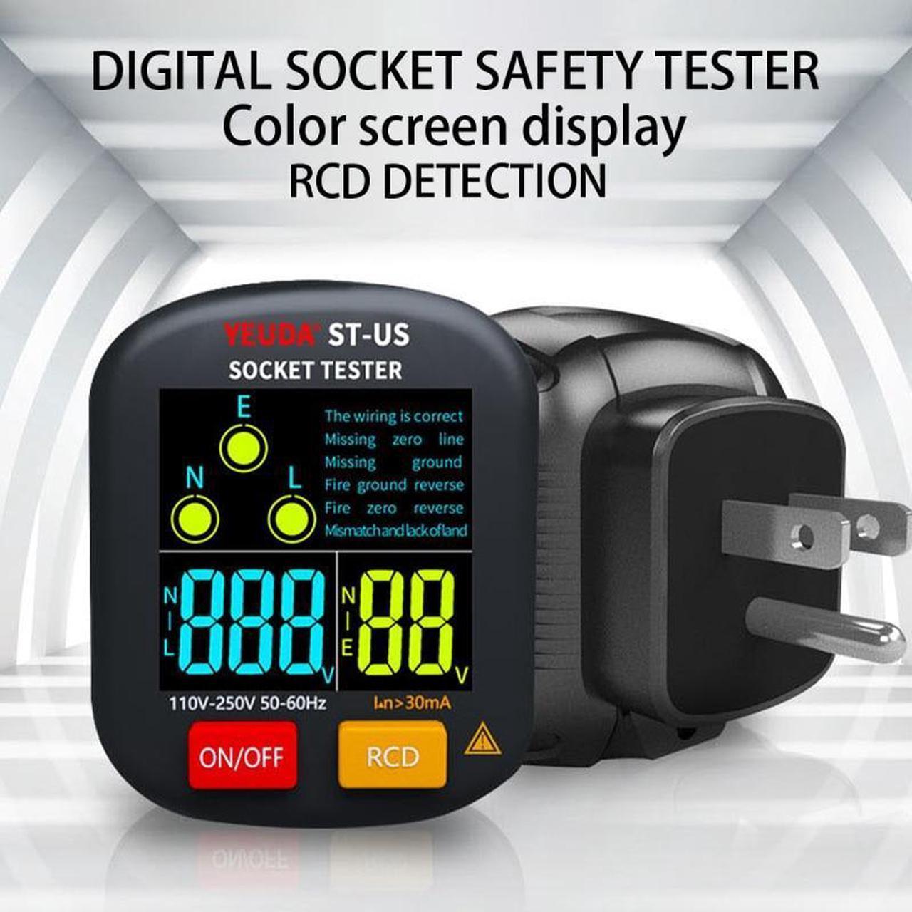 Digital Display Socket Tester Outlet Tester RCD GFCI NCV Voltage Test EU US UK Plug Ground Zero Line 30mA Smart Socket Detector plug specification: US plug(Digital Display)