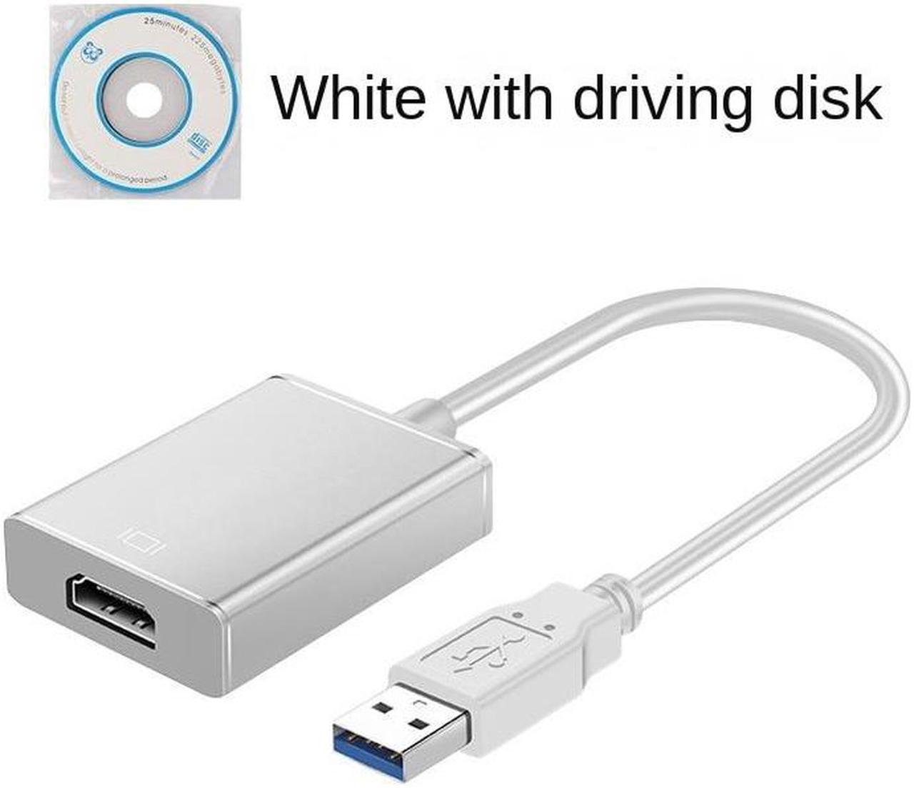 1080P 60HZ HD Portable USB 3.0 To HDMI-compatible Audio Video Adapter Converter Cable High Speed 5 Gbps for Windows 7/8/10 PC(Belt Drive - White)