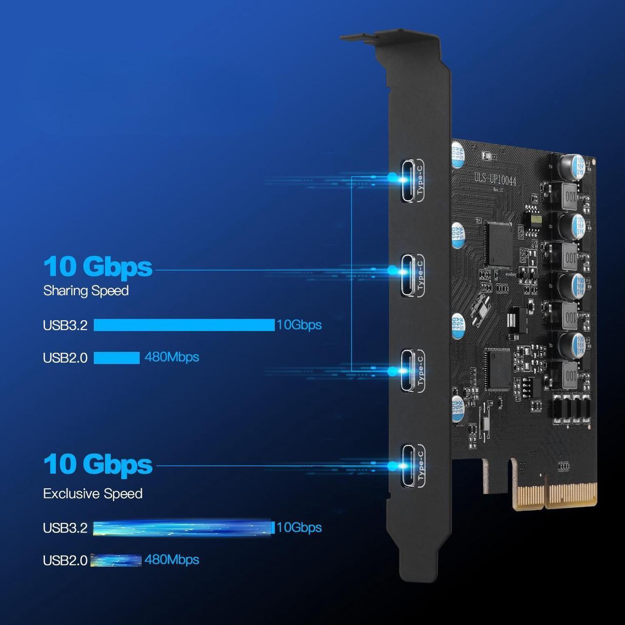 PCI-e USB 3.2 Card 20 Gbps Gen 2 with 5 Ports (USB-A -USB-C) Super-speed Splitter Adapter for Windows(ULS UP10053)