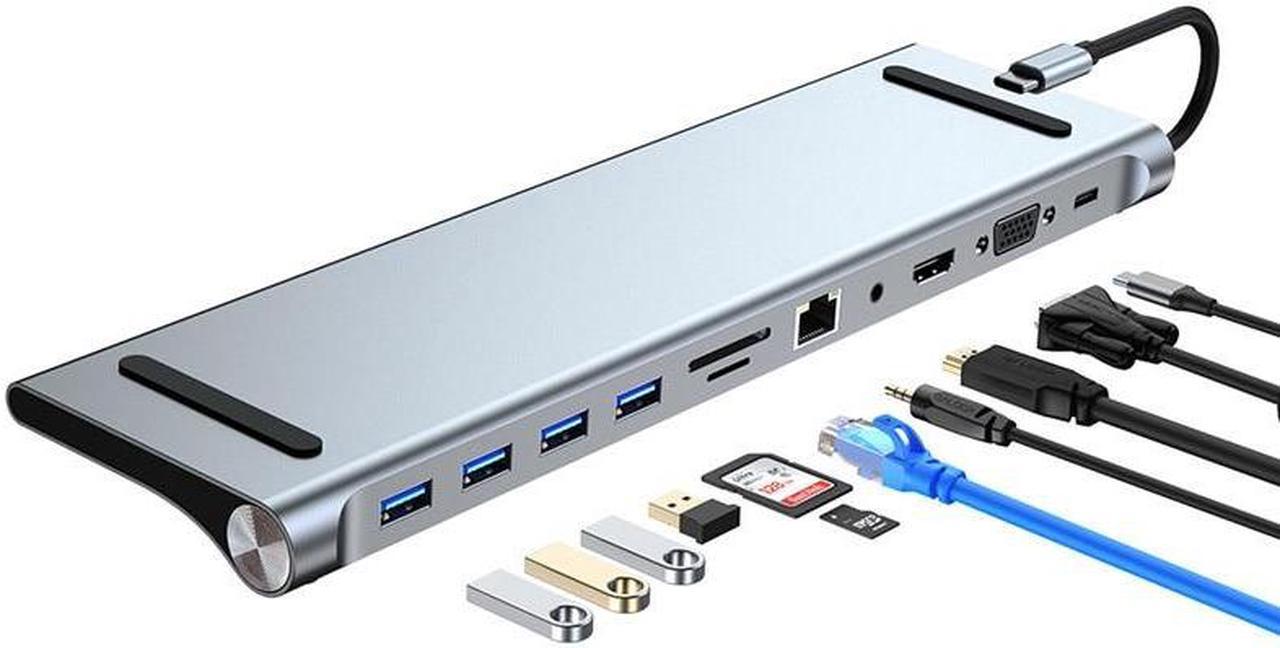 USB C Hub 11 In 1 Type C Dock 3.0 Splitter Multiport Adapter 4K HDMI-compatible RJ45 SD/TF VGA PD