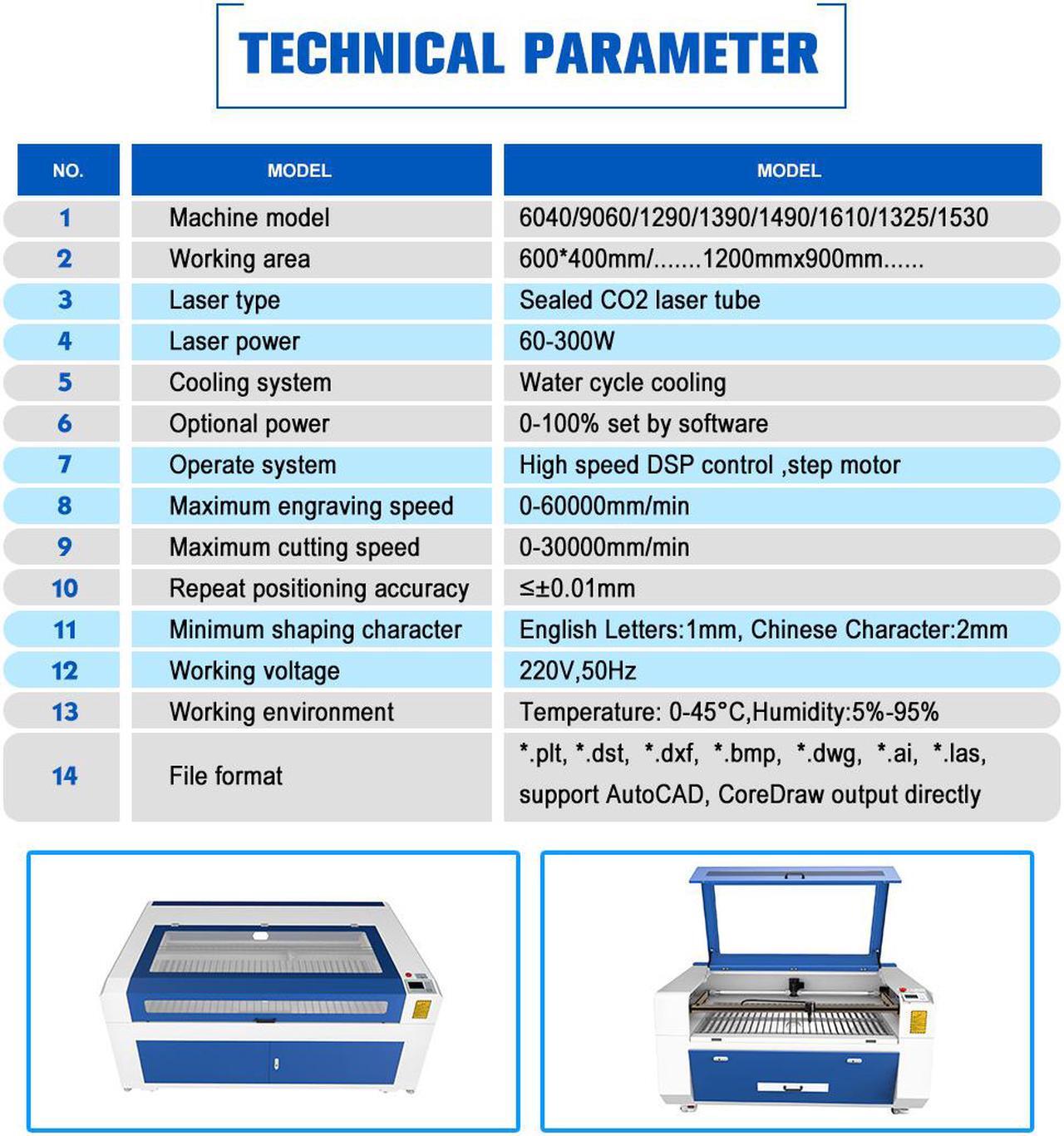 Alt view image 3 of 7 - 150W CO2 Laser Cutting Engraving Machine 1390 RECI Laser Cutter Engraver 51x35in CW 5200 Water Chiller 1300*900mm Working Area