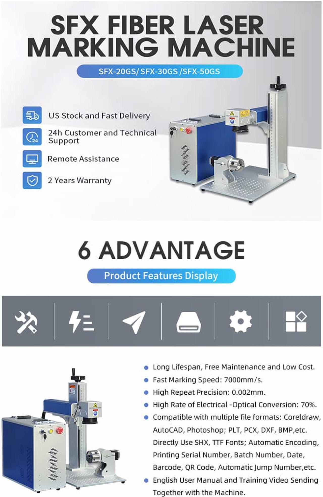 Alt view image 6 of 7 - US Stock JPT 50W Fiber Laser Marking Machine Lens 175mm*175mm Metal Laser Engraving Machine with Rotary Axis 80mm Two-Year Warranty DHL Fast Shipping