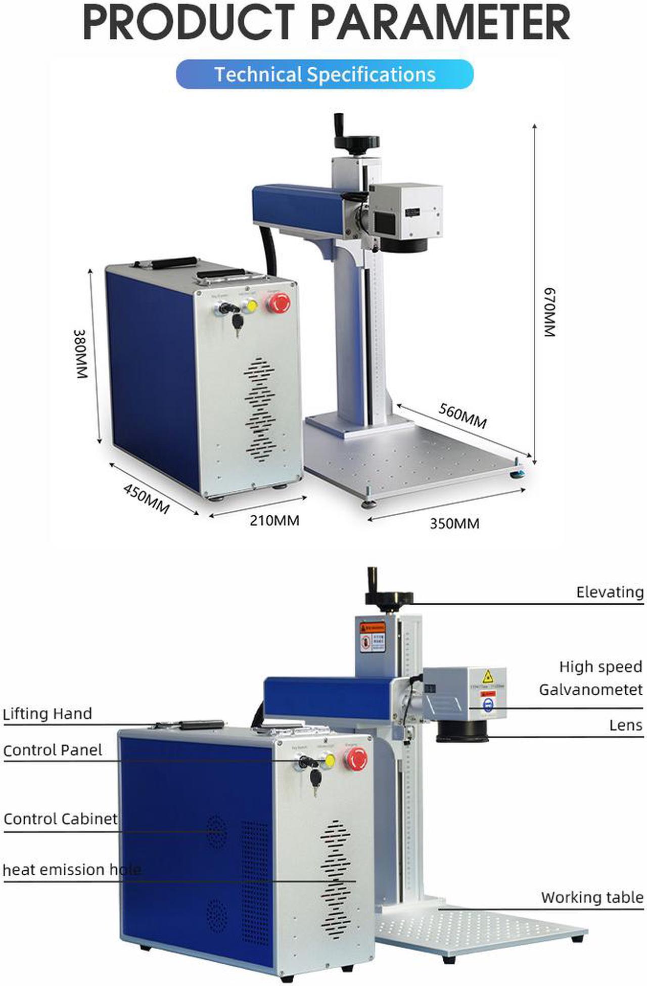 Alt view image 3 of 7 - US Stock JPT 50W Fiber Laser Marking Machine Lens 175mm*175mm Metal Laser Engraving Machine with Rotary Axis 80mm Two-Year Warranty DHL Fast Shipping
