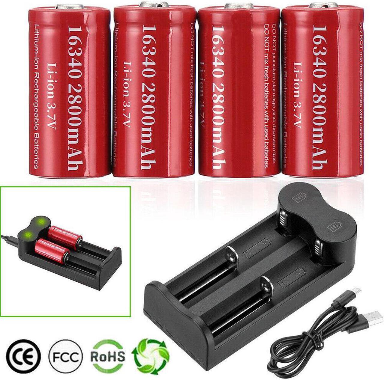 Main image of 4PCS CR123A 2800mAh Rechargeable Batteries 16340 Battery 3.7V Li-ion + 1xCharger
