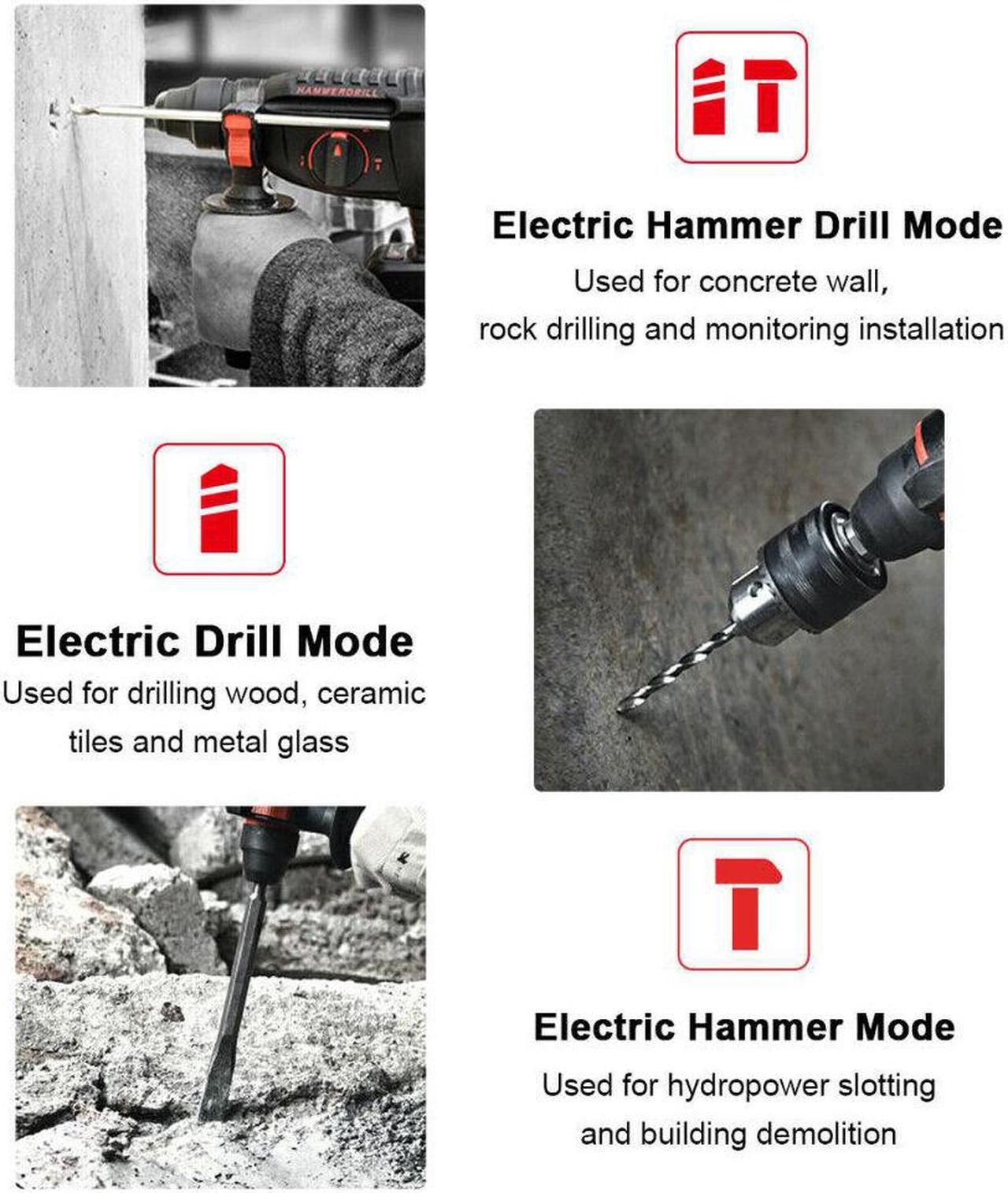 Alt view image 5 of 6 - 3/8"Cordless Rotary Hammer Drill SDS-Plus 1200W Electric Power w/ Battery  Bits