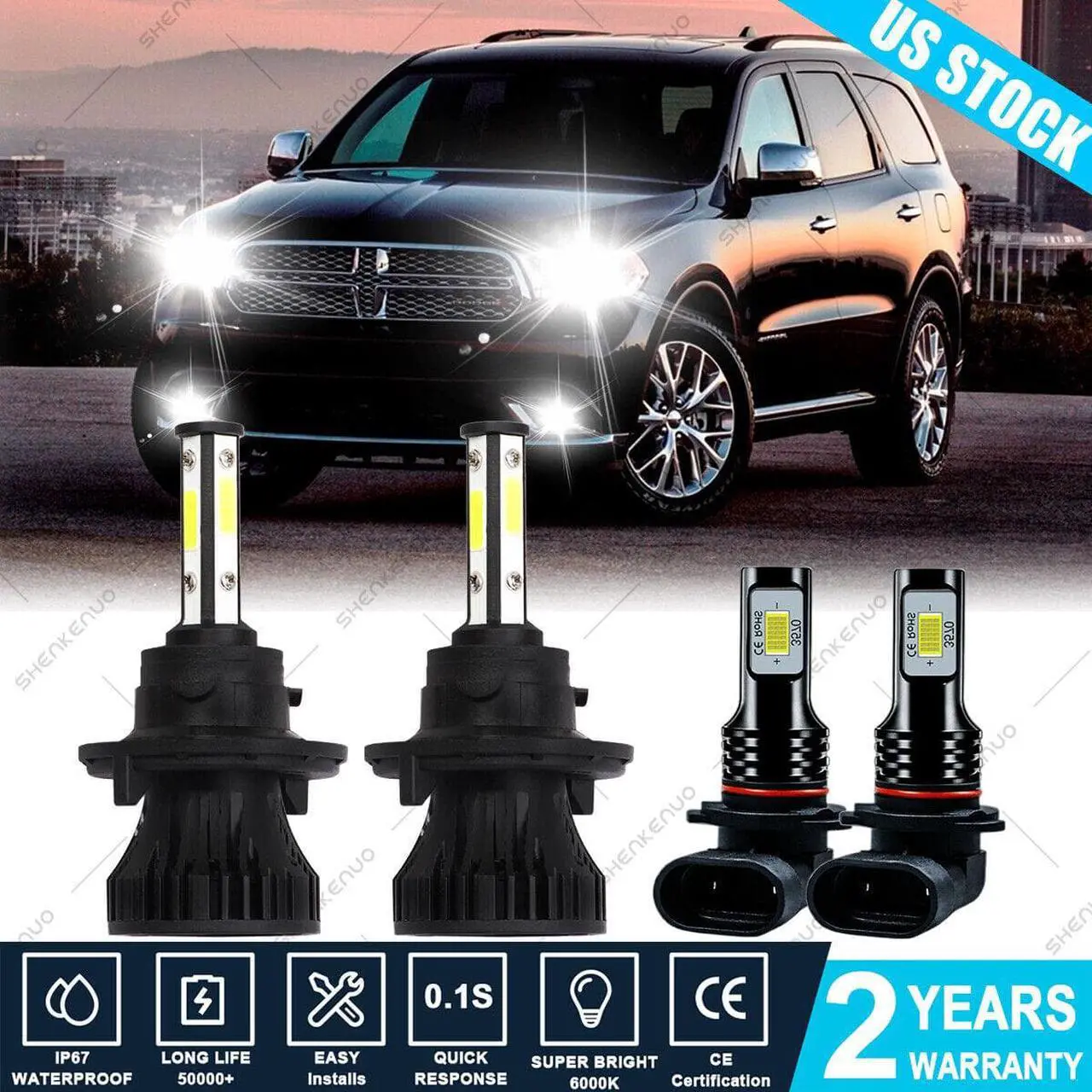 Main image of For Dodge Durango 2004-2009 6000K Combo LED Headlight High/Low + Fog Light Bulbs