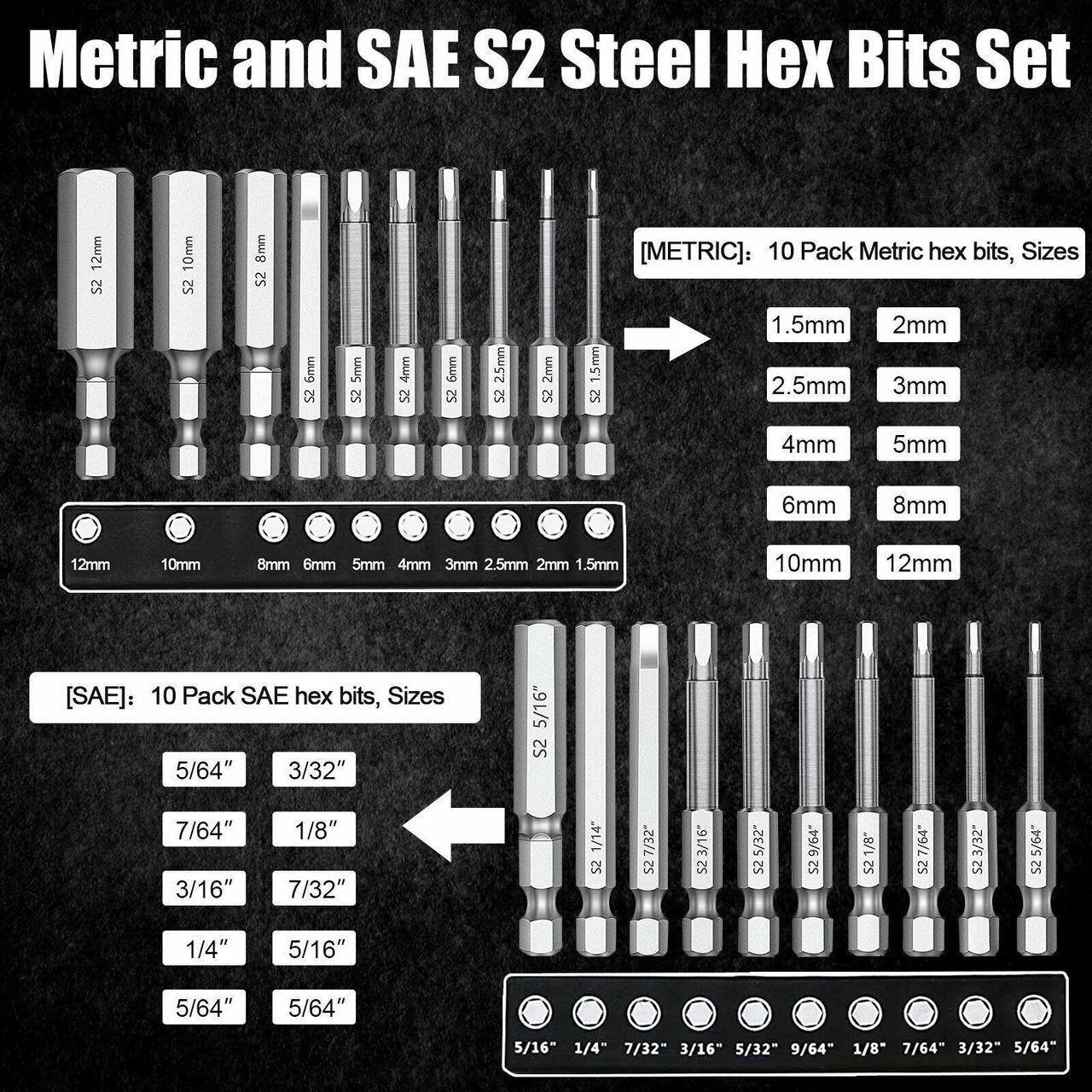 Alt view image 5 of 6 - 20x 1/4" Steel Hex Head Magnetic Wrench Screwdriver Drill Bit Set Metric  SAE