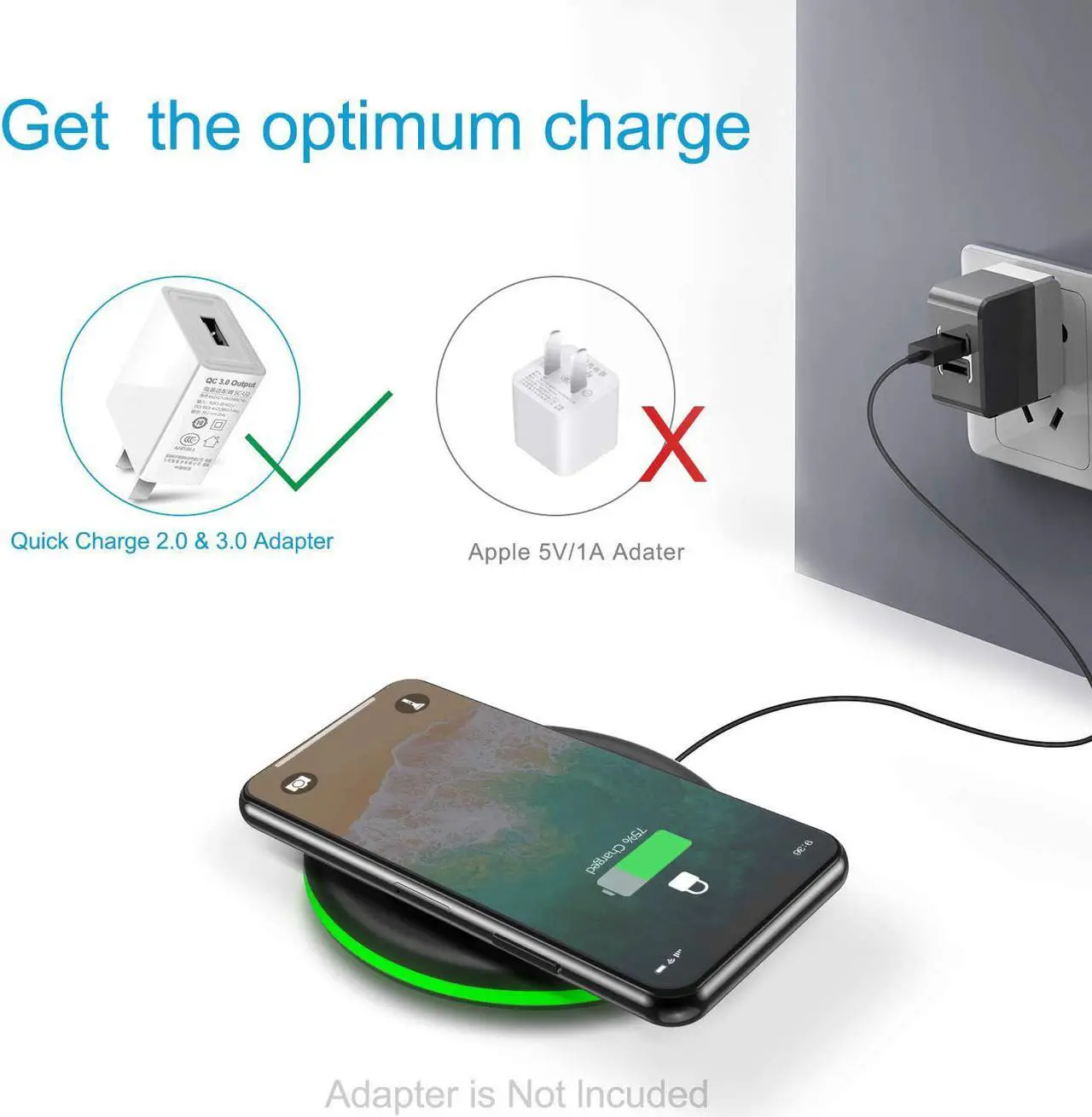 Alt view image 3 of 7 - Wireless Charger 10W Qi Fast Wireless Charging Pad,7.5W Compatible with iPhone 11,11 Pro,11 Pro Max,Xs Max,XR,XS,X,8,8 Plus,10W for S10,S10+,S9,S8,Note 10,10+,9,8,AirPods(No AC Adapter)