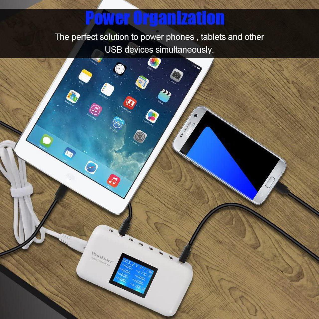 Alt view image 5 of 6 - Vanbon 60W 8-Port USB Wall Charger, Multi Port USB Charger Charging Station W/LCD Compatible with Smart Phone, Tablet and Multiple Devices