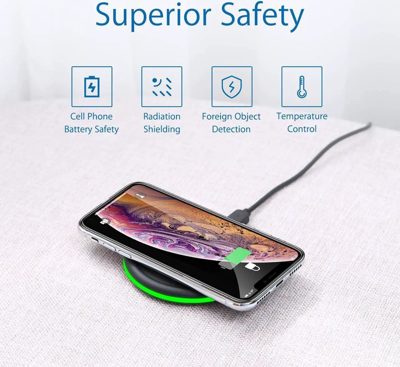 Alt view image 6 of 7 - Wireless Charger 10W Qi Fast Wireless Charging Pad,7.5W Compatible with iPhone 11,11 Pro,11 Pro Max,Xs Max,XR,XS,X,8,8 Plus,10W for S10,S10+,S9,S8,Note 10,10+,9,8,AirPods(No AC Adapter)
