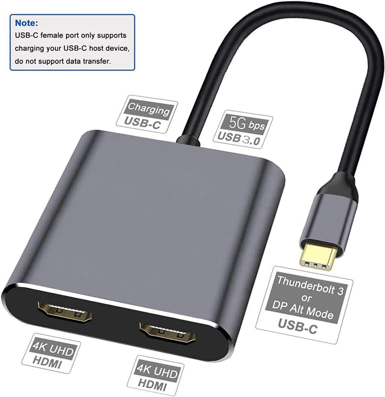 Alt view image 6 of 7 - 4 in 1 Hub Type C to Dual HDMI-Compatible USB Hub 3.0 Port, USB C to Dual HDMI-Compatible Adapter 4K Compatible with MAC OS, Windows, Android, Linux