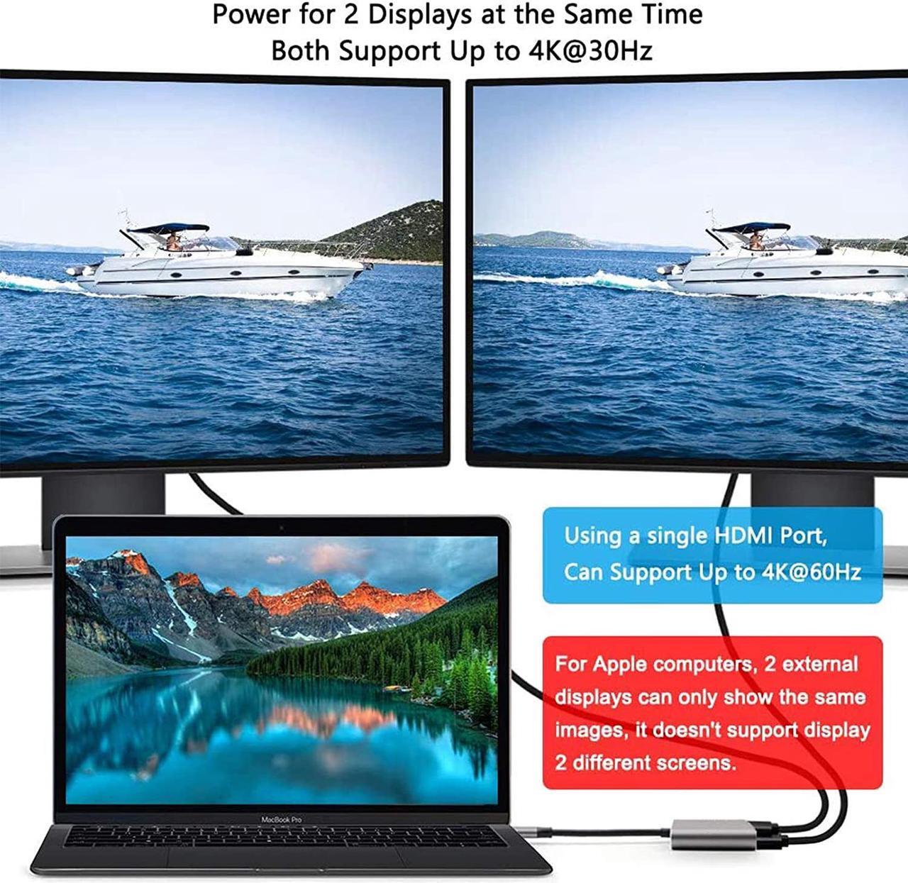 Alt view image 4 of 7 - 4 in 1 Hub Type C to Dual HDMI-Compatible USB Hub 3.0 Port, USB C to Dual HDMI-Compatible Adapter 4K Compatible with MAC OS, Windows, Android, Linux