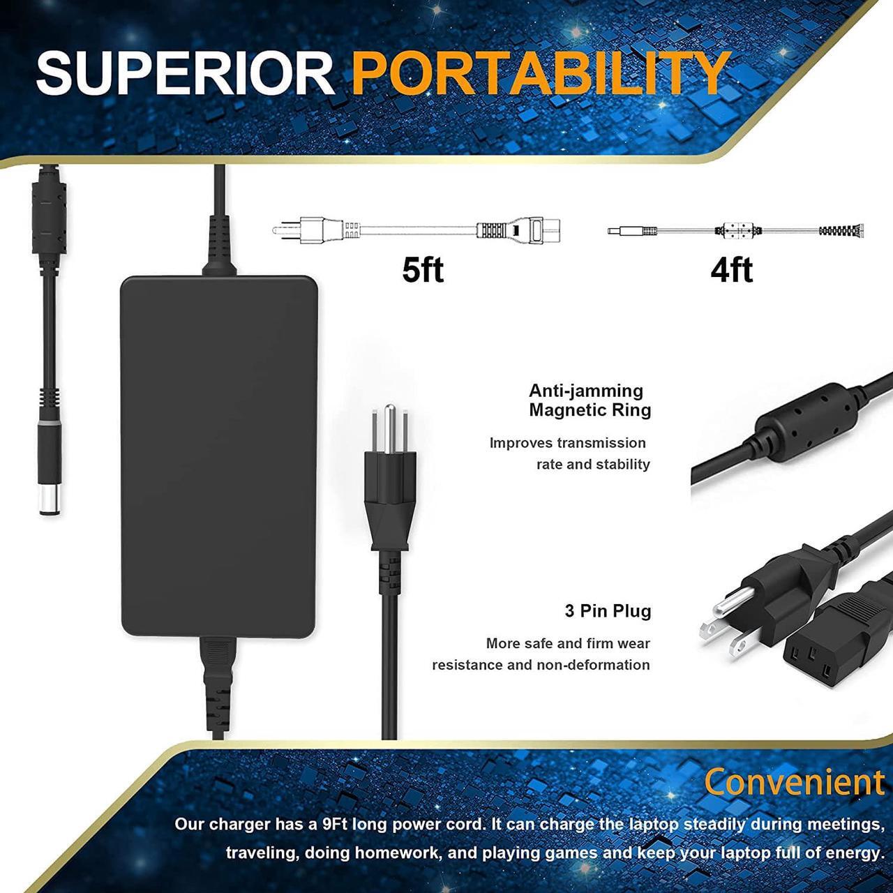 Alt view image 6 of 7 - 240W 180W Laptop Charger for Dell Alienware M15 17 15 R3 R4 R5 R2 13 M17 X51 M17X M18X G5 G7 GA240PE1-00 Precision 7710 M6800 M6500 M6600 M4700 M6700 M6400 J211H PA-9E AC Adapter Power Cord
