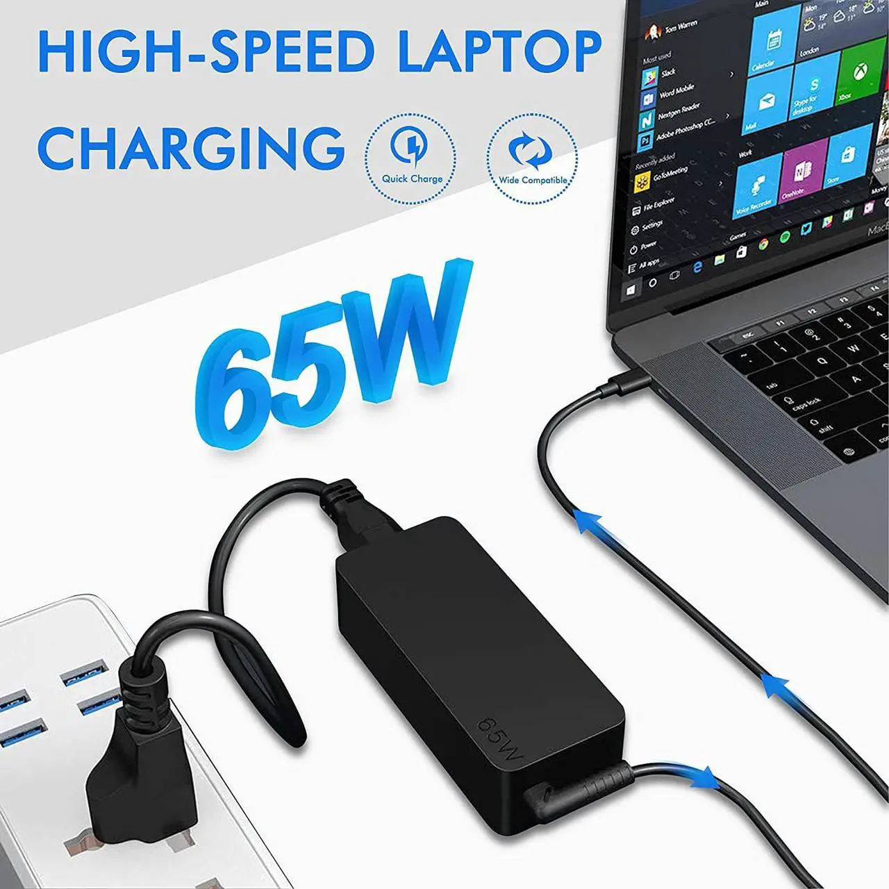 Alt view image 5 of 6 - 65W Type C Power Adapter, USB-C Charger for Lenovo Yoga C940 C740 S730 720 730 720-13IKB 730-13ikb 730S 910 920 920-13ikb 13 ThinkPad X1 Carbon