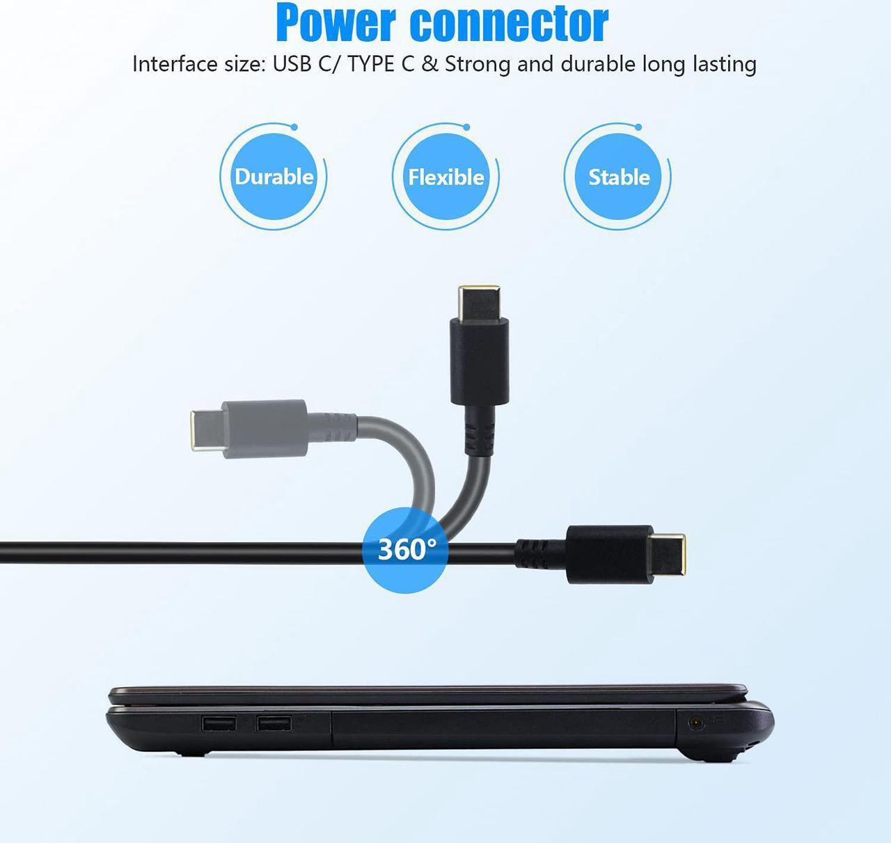 Alt view image 6 of 7 - 45W USB C Charger for Lenovo Chromebook 300e 500e S330 S340 C340 C330 100e ThinkPad T480s T480 T580 E580 T580s Chromebook 2nd Gen AST MTK AC Adapter Cord Power Cord