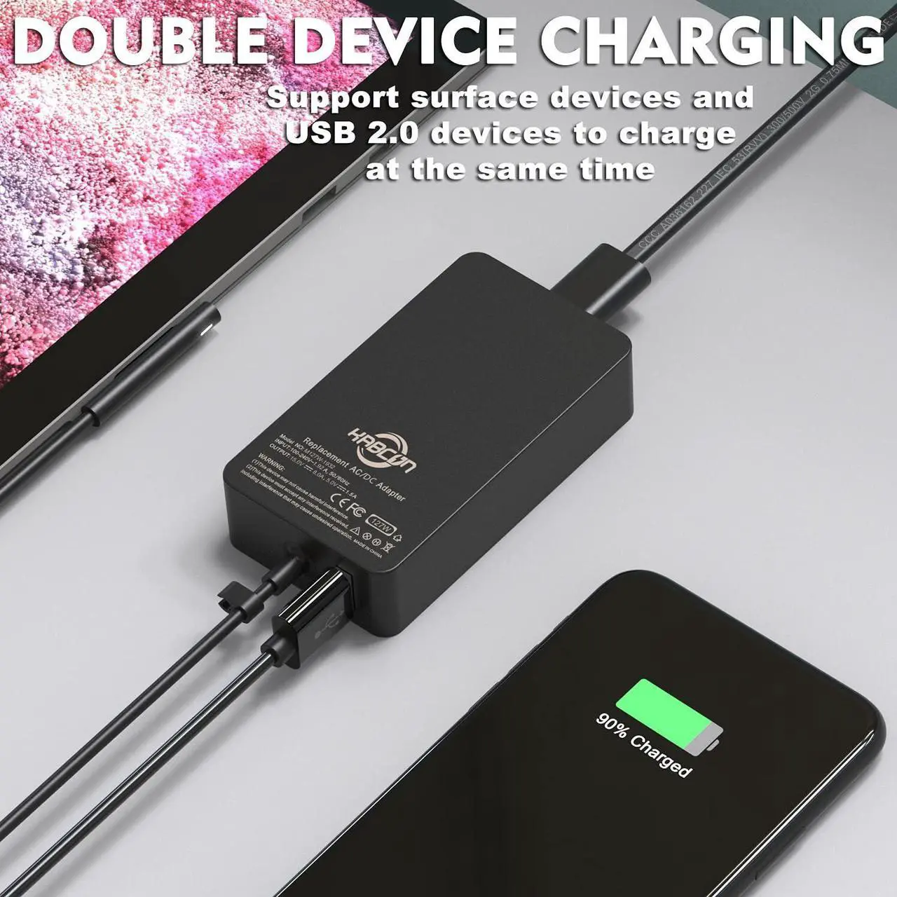 Alt view image 4 of 7 - 127W Charger for Microsoft Surface Book 3 2 1, Surface Laptop 6 5 Go2 Studio Go 4 3 2 1, Surface Pro 10 9 8 7+ X 7 6 5 4 3, Surface Go 3 2 1, 11FT Cord&Carry Bag