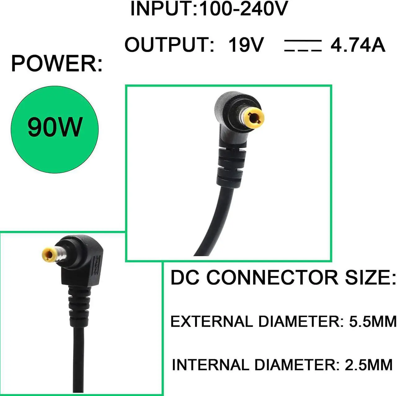 Alt view image 3 of 7 - 90W 65W AC Charger Adapter for Asus K53E K52F K55A U56E K55N K60IJ K501 K501U K501UX X551 X550L X551C X555L X551M X551CA X551MA ADP-65JH BB EXA0703YH ADP-65GD B ADP-90YD B Laptop Power Supply Cord