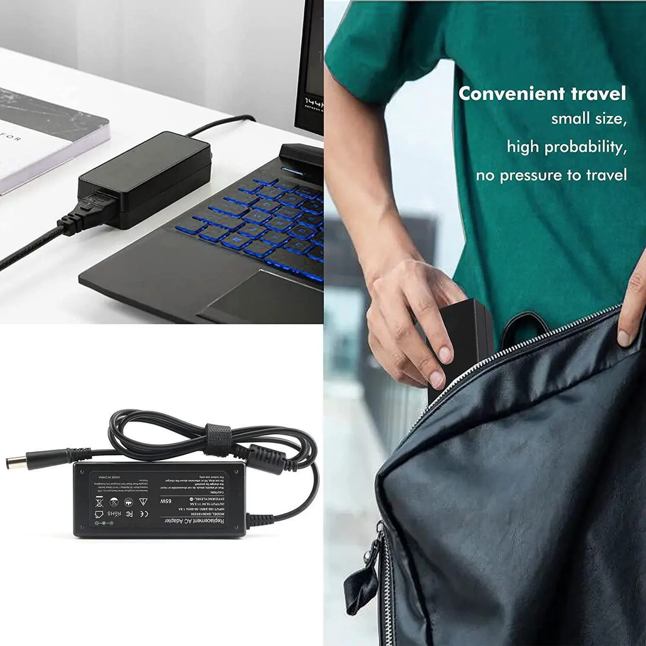 Alt view image 7 of 7 - DJW? 65W 18.5V 3.5A AC Adapter Laptop Charger for HP Pavilion DV4-2145DX,DV6-6135DX,DV6-2155DX,DV6-1355DX,DV5-1235DX,DM4-1265DX,DV4-2045DX,DV4-2165DX,DM4-3055DX,DV6-3225DX,DV6-1245DX Power Cord