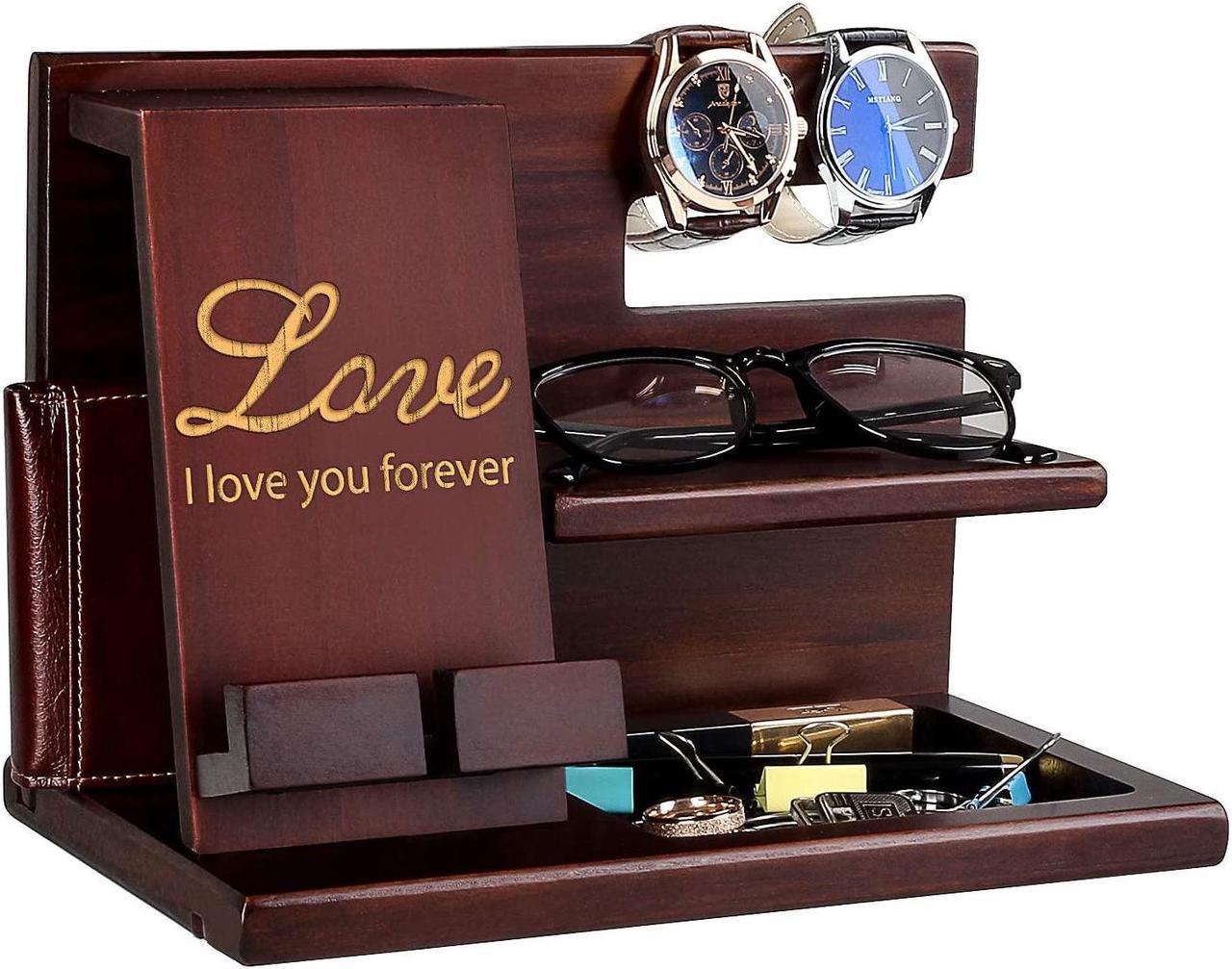 awofer Wood Phone Docking Station for Men - I Love You Forever - Personalized Anniversary Idea for Him, Husband, Boyfriend