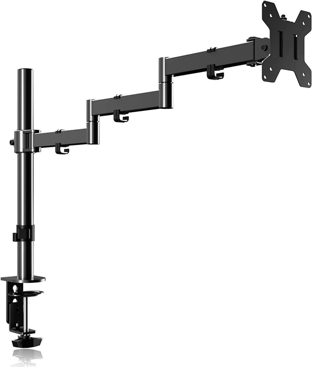 Pholiten Single Long Monitor Stand, 13 to 32 inch Computer Monitor Desk Mount, Extra Long Adjustable Monitor Arm, VESA Stand for 1 Screen, Max VESA 100x100, Single Monitor Mount, Long Monitor Arm