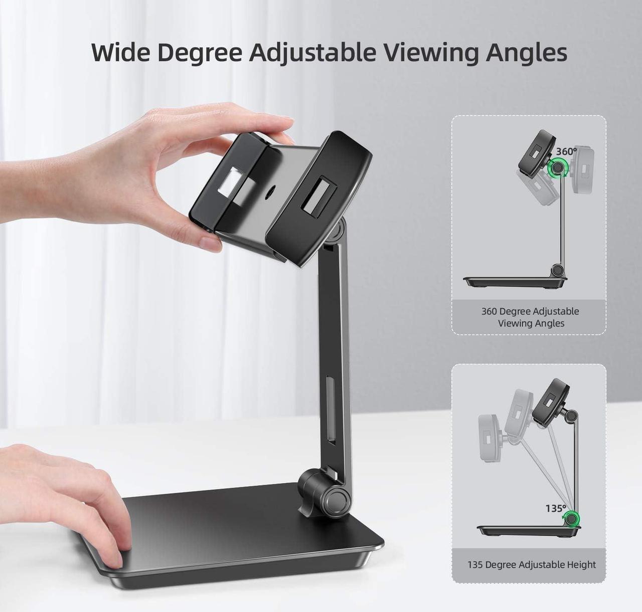 Alt view image 3 of 7 - UPERFECT 5.9''-17.3'' Portable Monitor Stand, Adjustable 360° Swivel Bracket, 180° Tiltable Clamp, Heavy Duty Aluminum Stand for Pad/Tablet