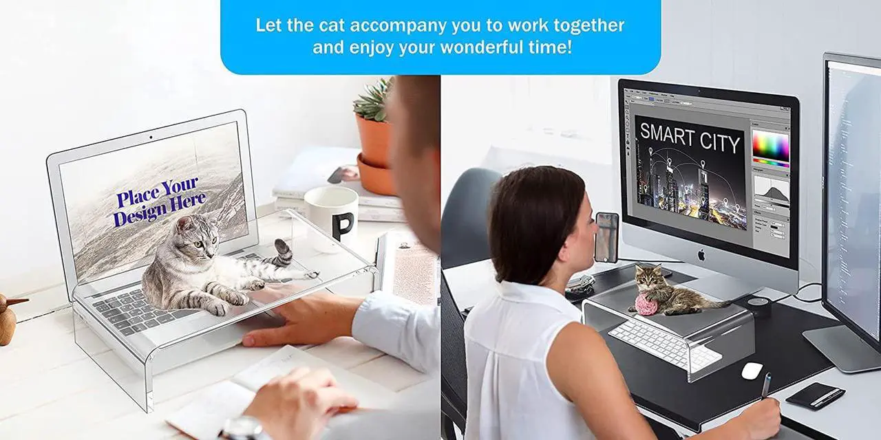 Alt view image 5 of 7 - Beimu Acrylic Monitor Stand Riser Clear Laptop Stand for Desk Acrylic Monitor Riser for Desk Accessories Aesthetic Laptop Riser Clear Computer Stand White Office Supplies for Women Essentials