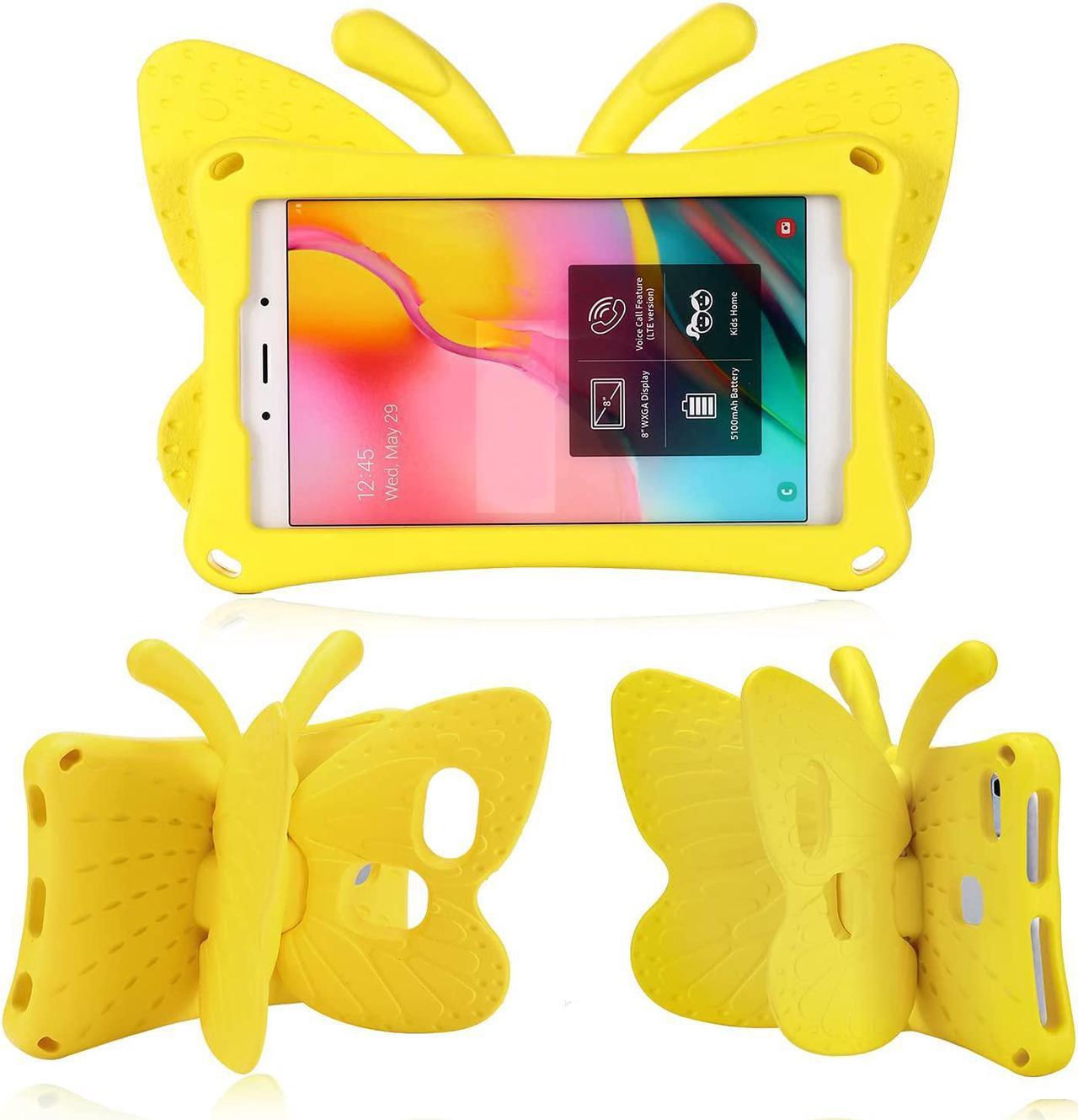 Fire HD 8 Kids Tablet 10th Gen 2020 Pretty Butterfly Case for Kids Girl EVA Foam Full Cover Fire HD 8 Tablet Kids case with Stand Pencil Holder Shockproof Rugged Case for Fire HD 8 Kids (Yellow)