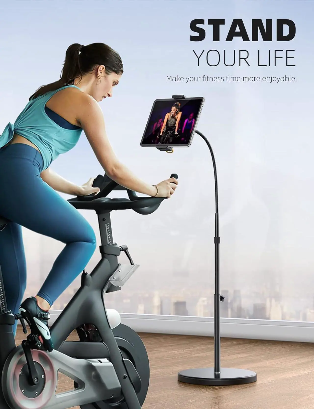 Alt view image 3 of 7 - Tablet Floor Stand - Gooseneck Swivel Holder Mount with Adjustable Height & 10.6lb Stable Base, Compatible iPad Mini Air Pro 12.9/9.7, Galaxy Tab, Kindle, Cell Phones (4.7''-13'')