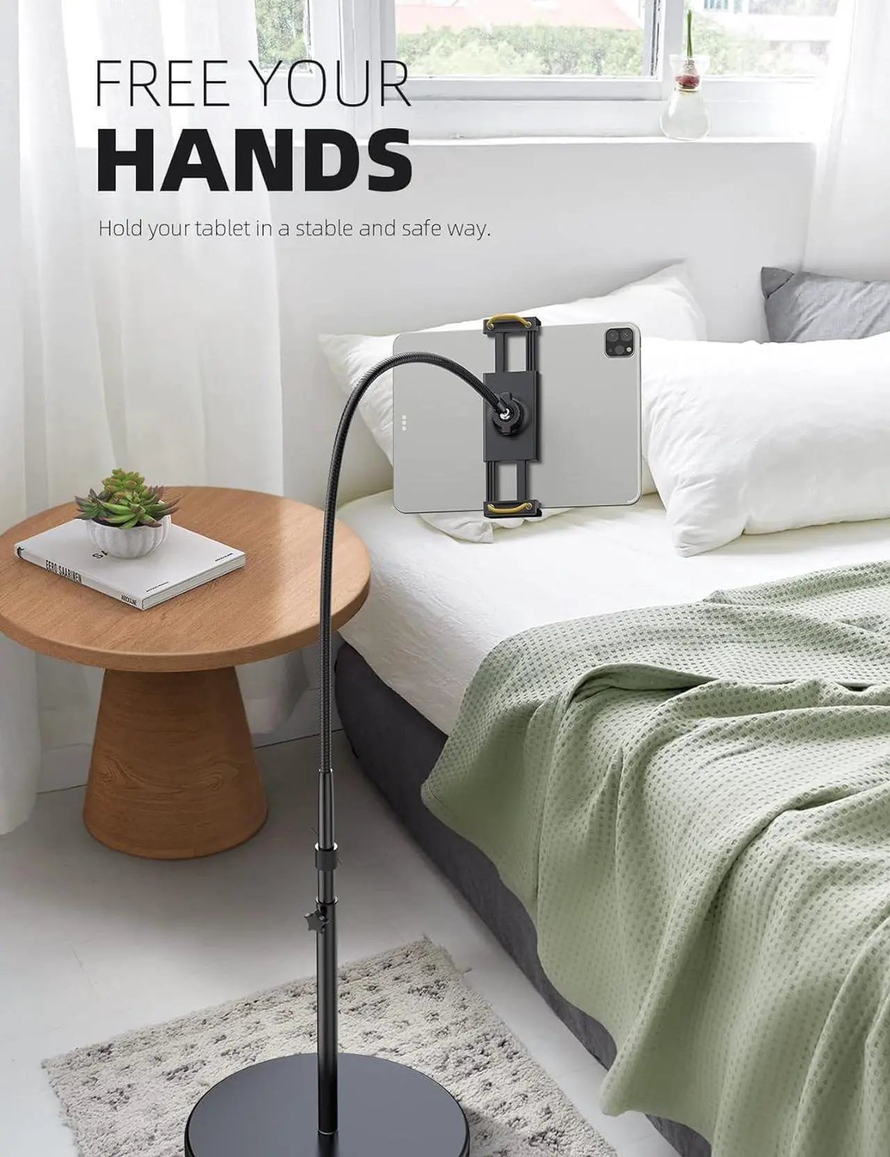 Alt view image 4 of 7 - Tablet Floor Stand - Gooseneck Swivel Holder Mount with Adjustable Height & 10.6lb Stable Base, Compatible iPad Mini Air Pro 12.9/9.7, Galaxy Tab, Kindle, Cell Phones (4.7''-13'')